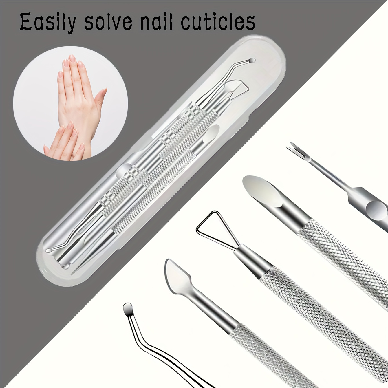 

5pcs Professional Manicure & Pedicure Set - Cuticle Pusher, Metal Gel Nail Polish Remover, And Dead Skin For Hands, Feet & Nails