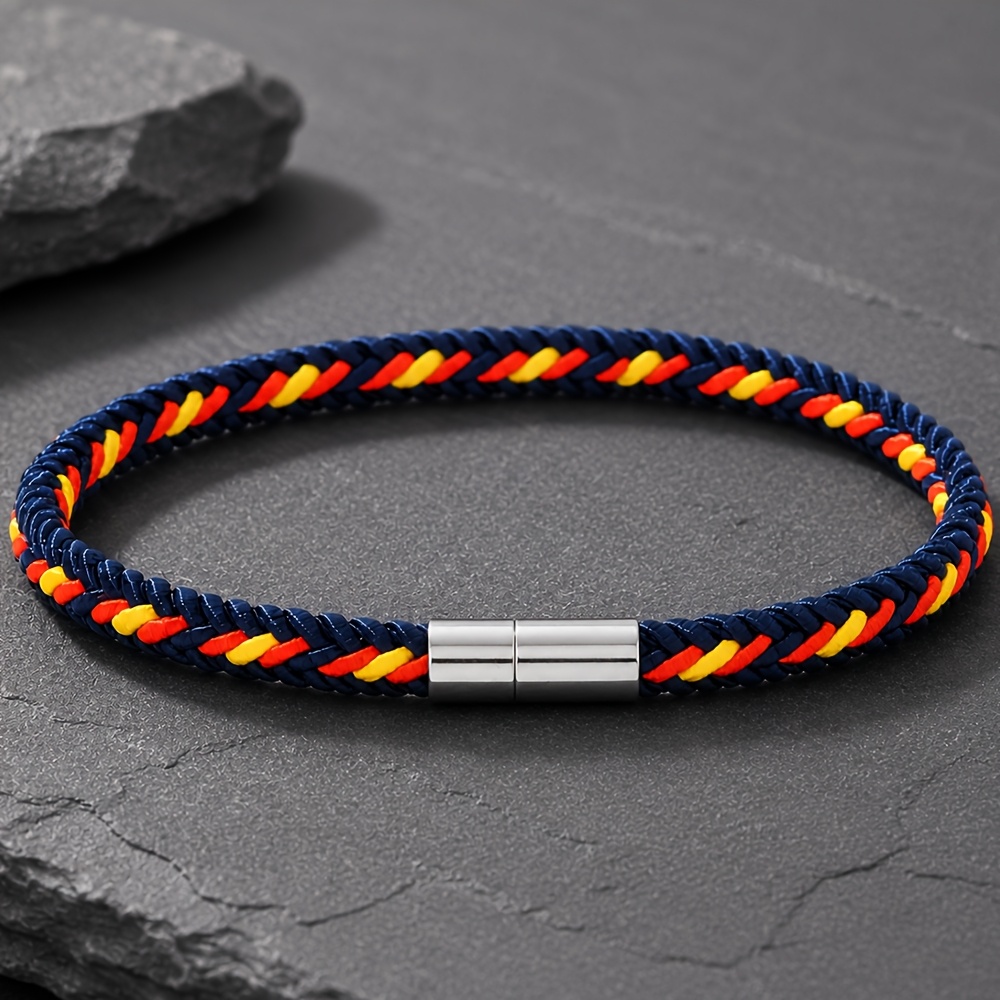 TEMU Pulsera tejida para hombre de 1 pieza con cierre magnético - Magnética, adecuada para exteriores, uso casual y diario, muñequera de cuerda