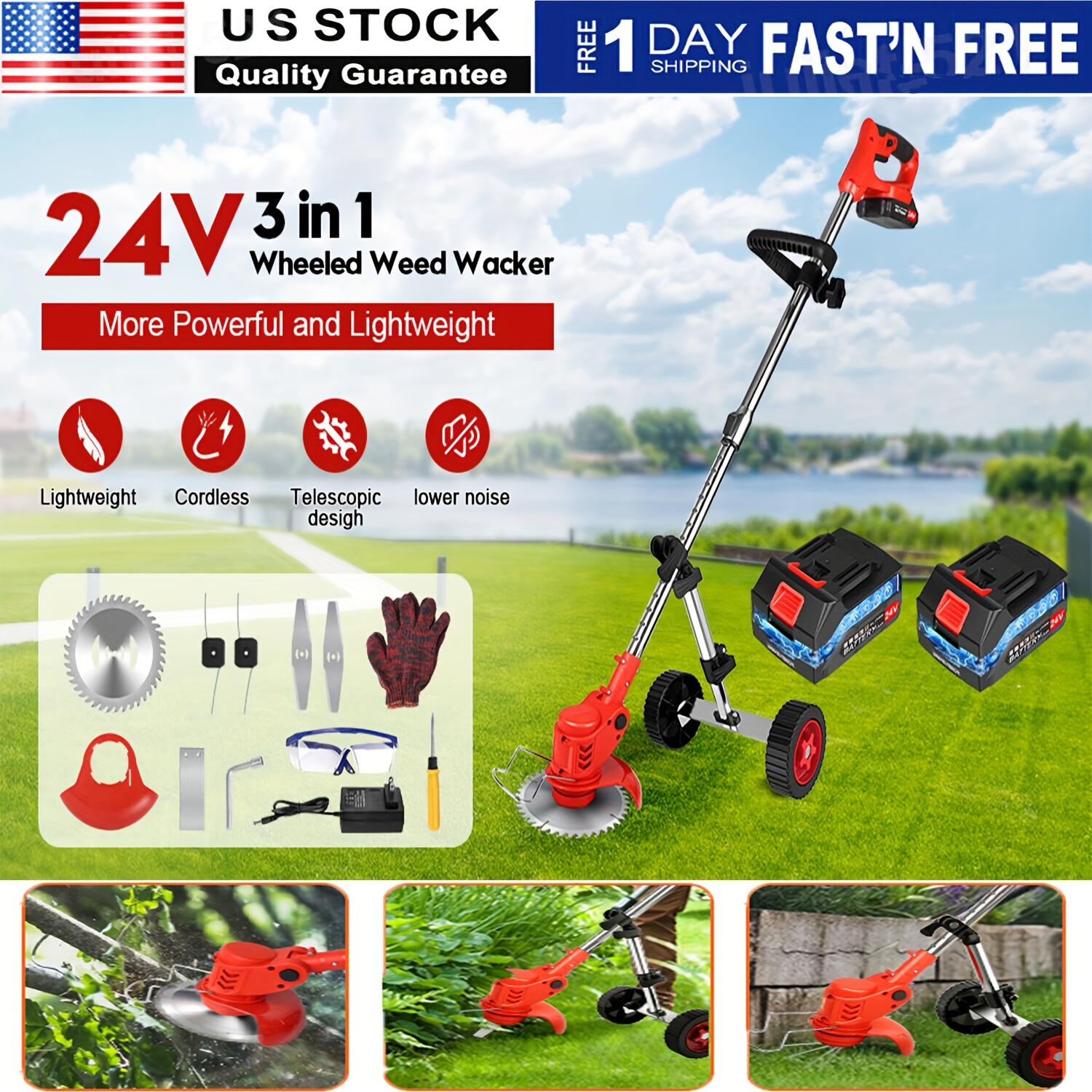 

2000mah 21v Electric With Wheels - Cordless 3-in-1 Lightweight Edger Brush Cutter Trimmer, Grass Trimmer Mower With 2 Long-lasting Batteries And 1 Fast Charger For Efficient Yard Work