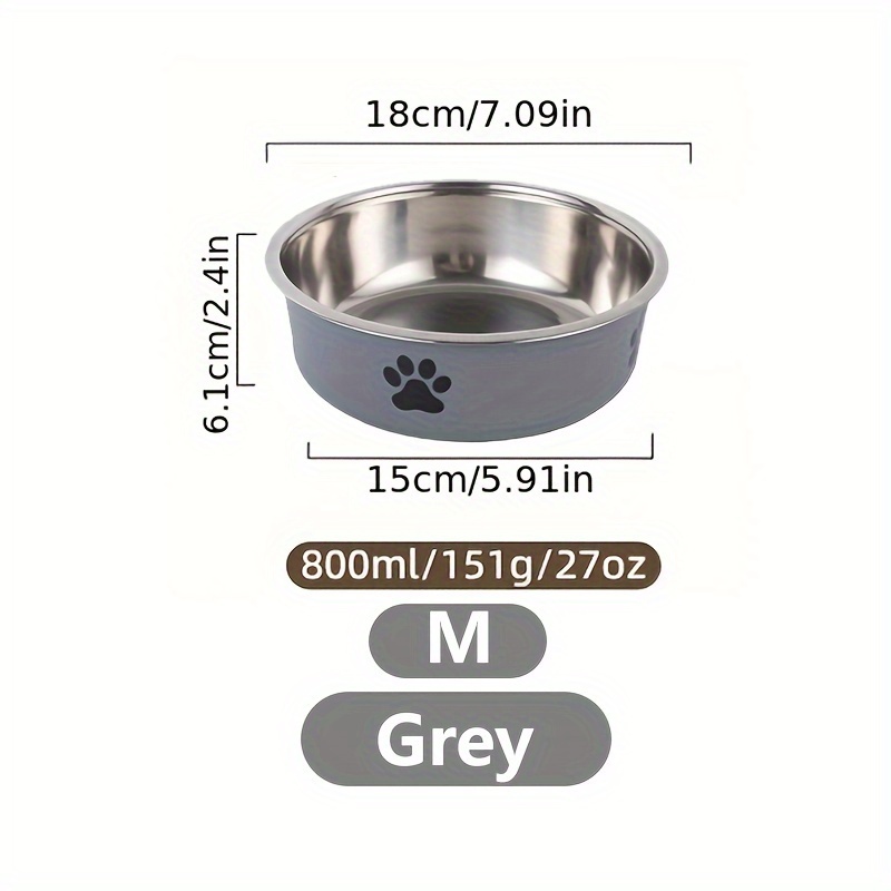 TEMU 1pc Durable Stainless Steel Pet Bowl, Anti Slip, Easy To Clean, Cute Paw Print Dog Bowl Perfect For Food & Water