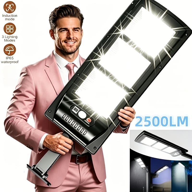 TEMU New Outdoor Solar Street Light, 8500k White Light, Ip"67" Waterproof, Motion-sensor Outdoor Light, Solar Security Floodlight, 320-degree