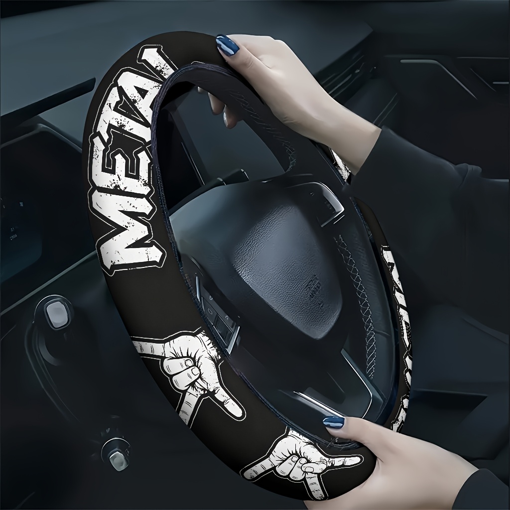TEMU 1pc Rock Hand Gesture Car Steering Wheel Cover, Soft And Breathable Touch, Hand Fatigue, , Fashionable Car Interior Accessory, A Gift