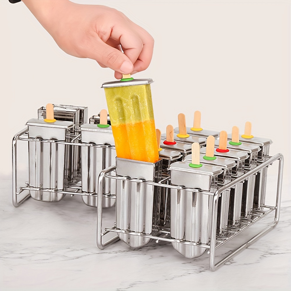 set of 6pcs 10pcs 304 stainless steel   molds with cover and stainless steel   stand base and ice cream sticks diy golden   molds creative fruit   molds kitchen tools details 8