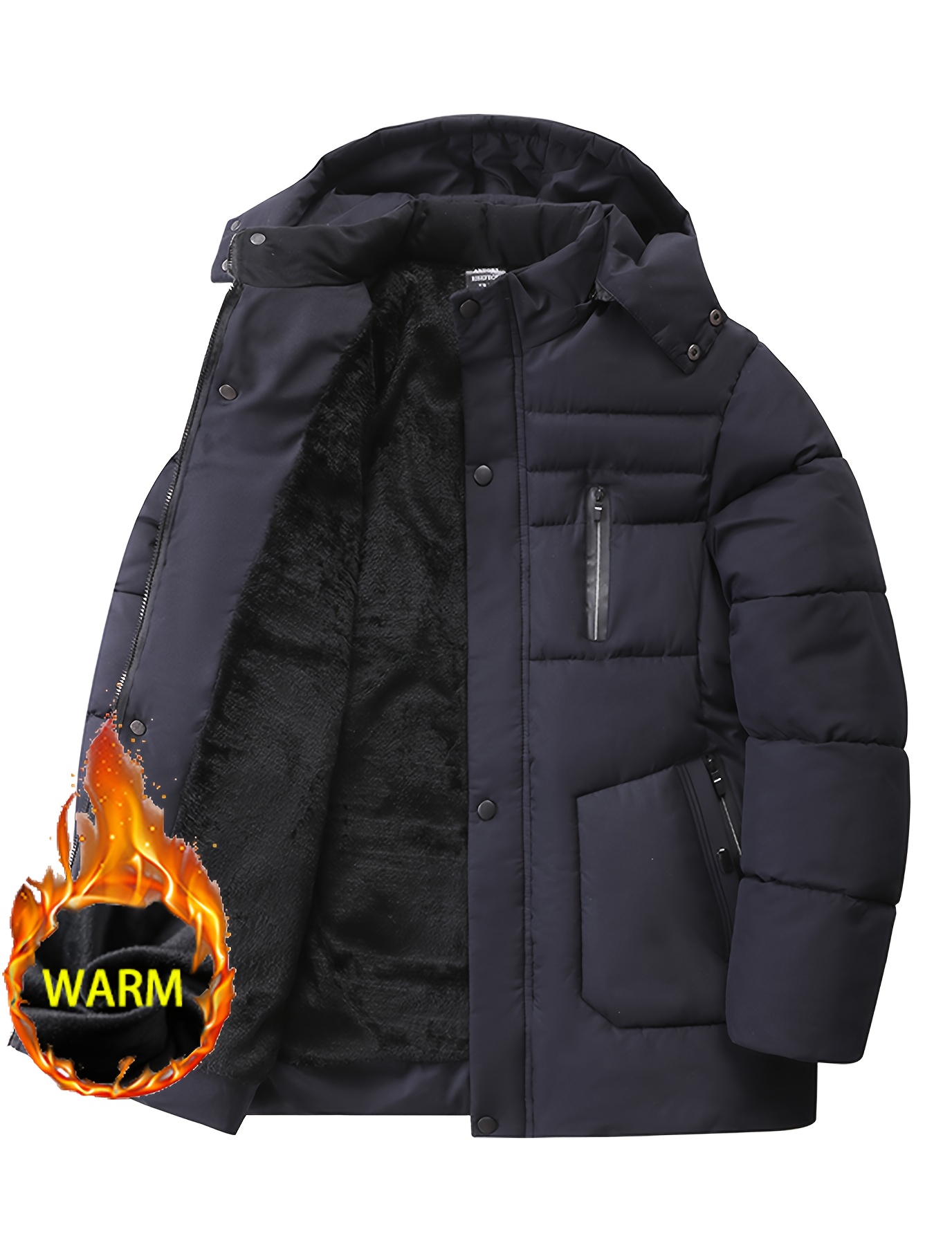 Men's Winter Warm Hooded Padded Jacket, Versatile Casual Top