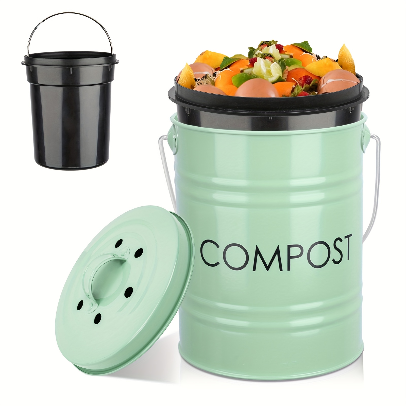 TEMU Compost Bin Kitchen Counter, 1.0 Gallon Indoor Kitchen Compost Bin, Green Countertop Compost Bin With Lid Sealed For Waste Food Compost Bucket