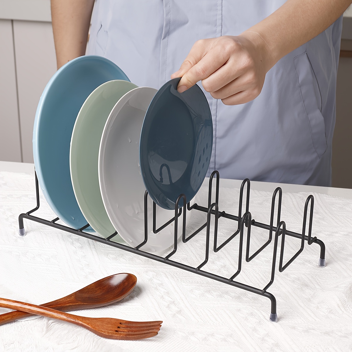 MSYU Scolapiatti da cucina con vassoio antigoccia porta utensili, elegante  e ben fatto, set organizer per stoviglie (bianco) : : Casa e cucina