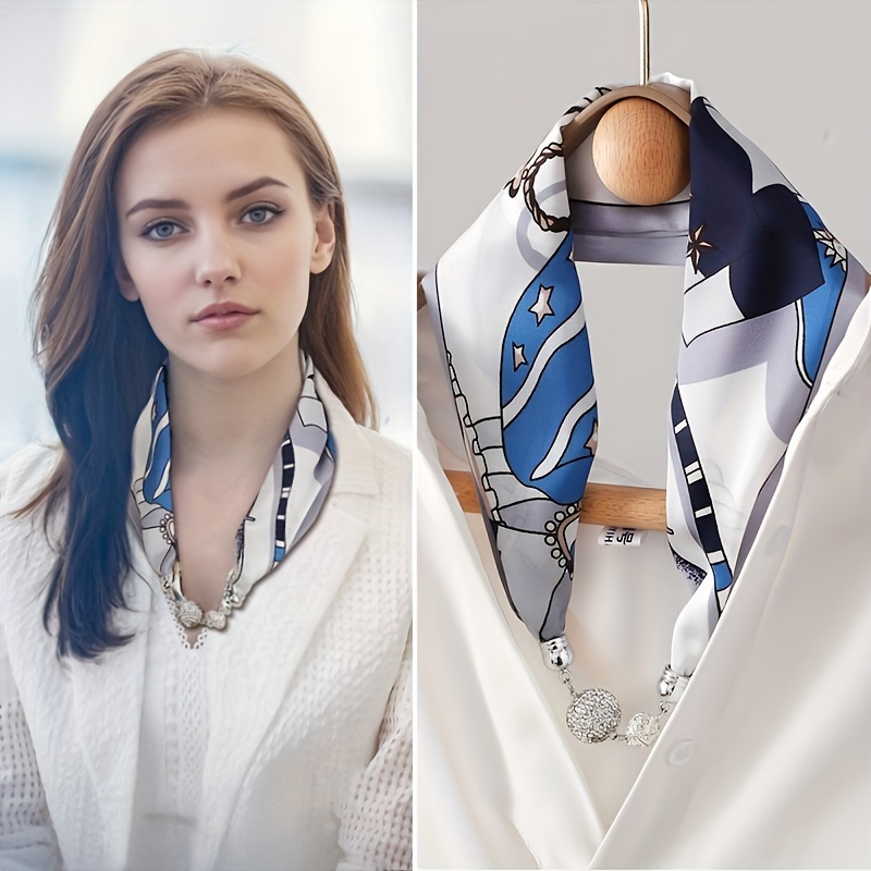 

Silk Scarves For Women Magnetic Clasp Necklace, Versatile Neck Decor, Spring Summer Small Neckerchief, Elegant Accessory