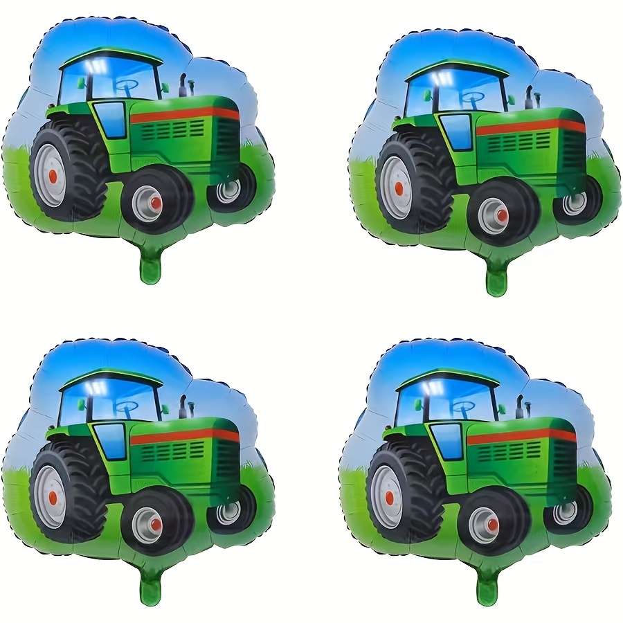 Image of 4pcs Green Agricultural Tractor Shaped Aluminum Foil Balloons, Perfect For Farm Themed Parties, Birthdays, Showers And Other Celebrations