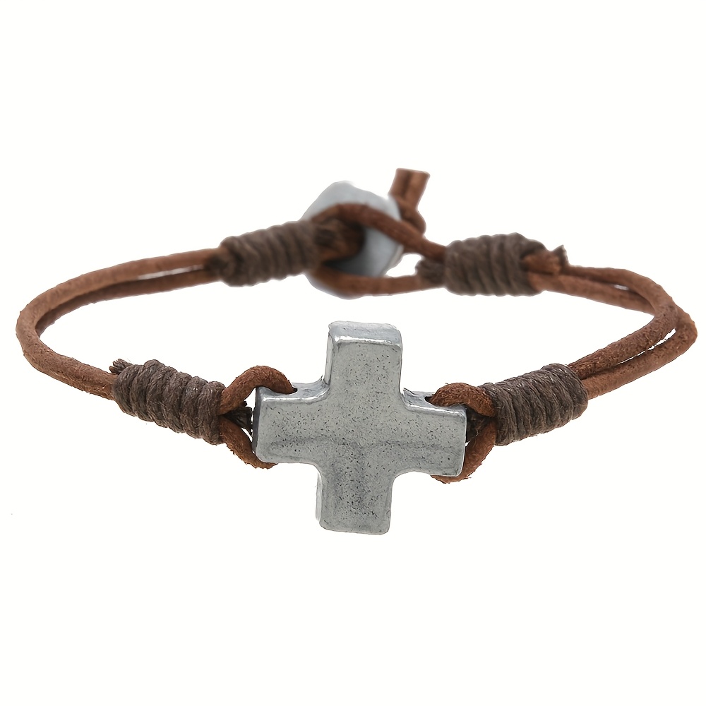 Men's Vintage Handwoven Cross Genuine Leather Bracelet