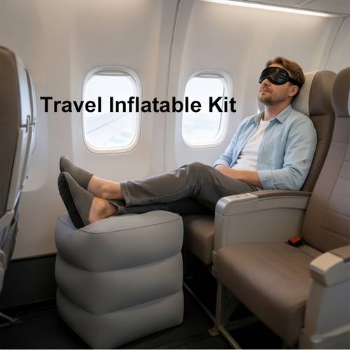 travel rest pillow inflatable support cushion adjustable height suitable for sleeping flying train rides and office use teal blue