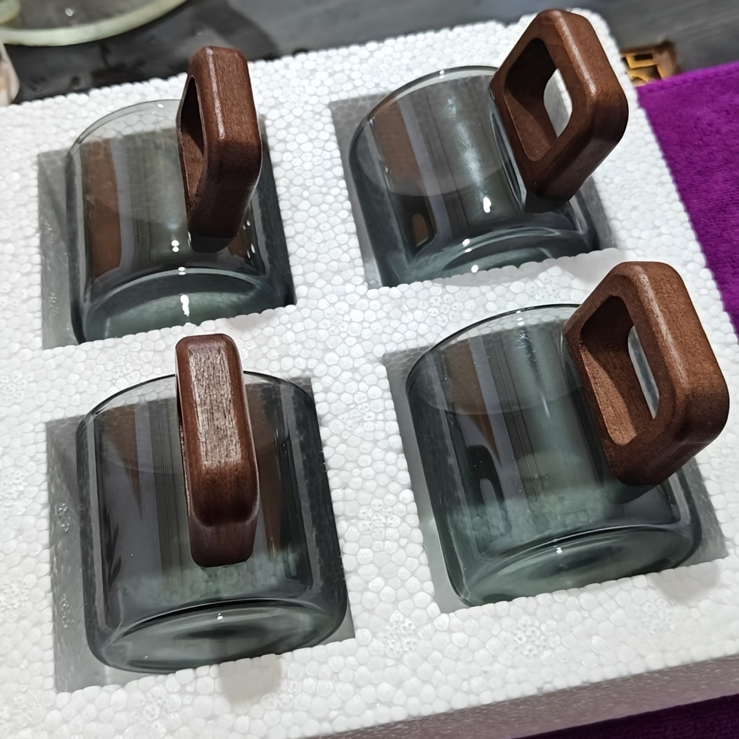 TEMU Set da 4 pezzi da t癡 in vetro borosilicato ispessito anti-scottatura con in legno di noce, da degustazione, da servizio, da con , da infusione