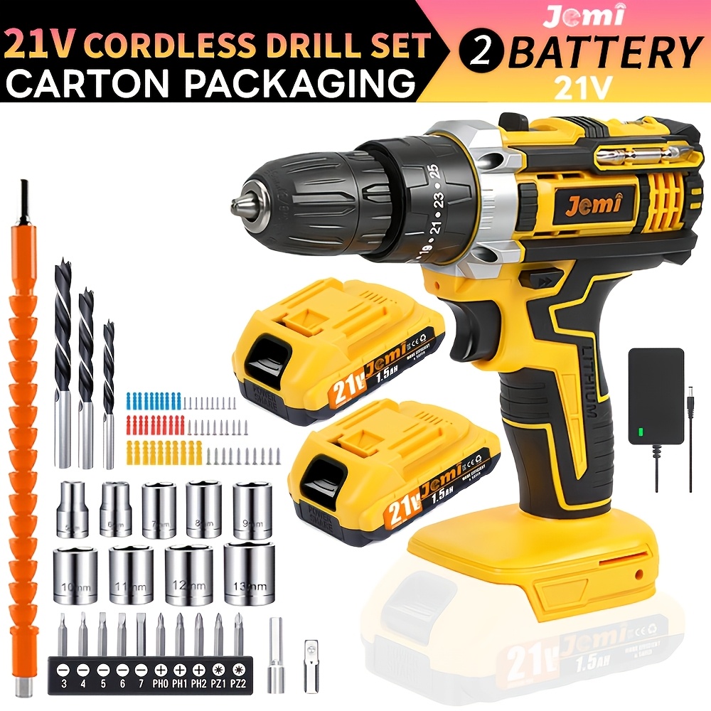 Jemi Tool Speed Change Drilling Machine, 1/2 Removable Battery, 45 Additions Combination Drill Suitable For Construction, Woodworking And Work