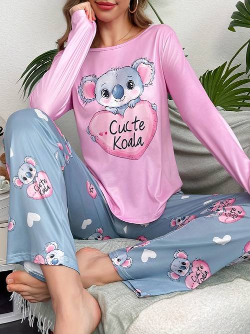womens autumn winter pajama 2pcs set casual sleepwear outfit heart theme comfortable sleepwear home set use loose round neck long sleeve top and elastic waist long pants pajama set holiday elegant womens wear