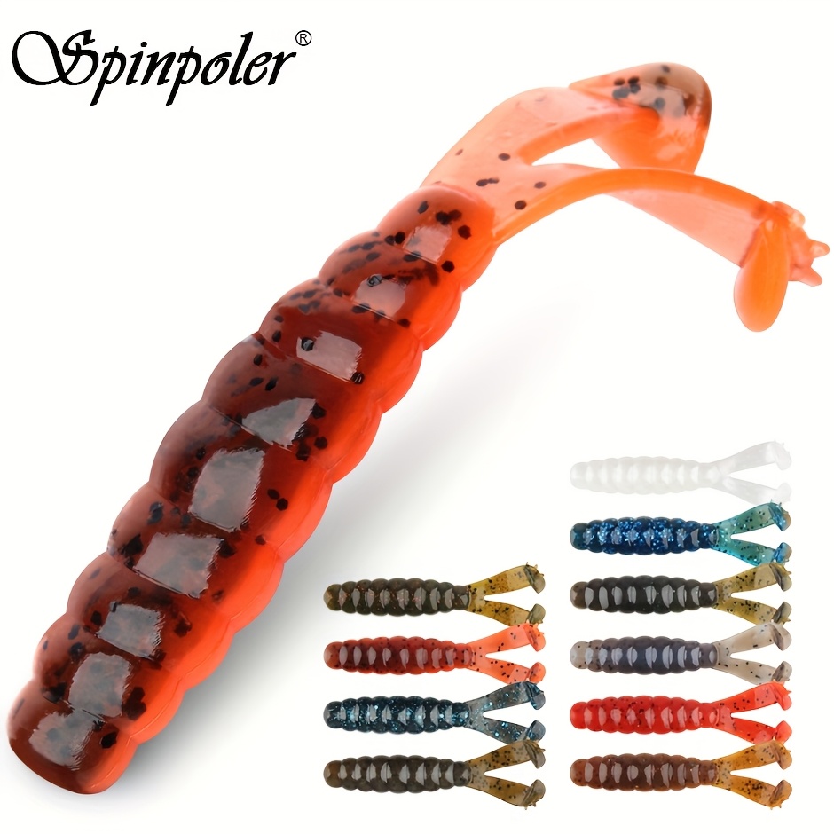 

10pcs Spinpoler leurres de pêche souples, Double T Tails , TPR Floating Worm, Silicone Plastic Artificial Bass Swimbait, Plomb, Appât et pour la Pêche en Eau Douce et Salée