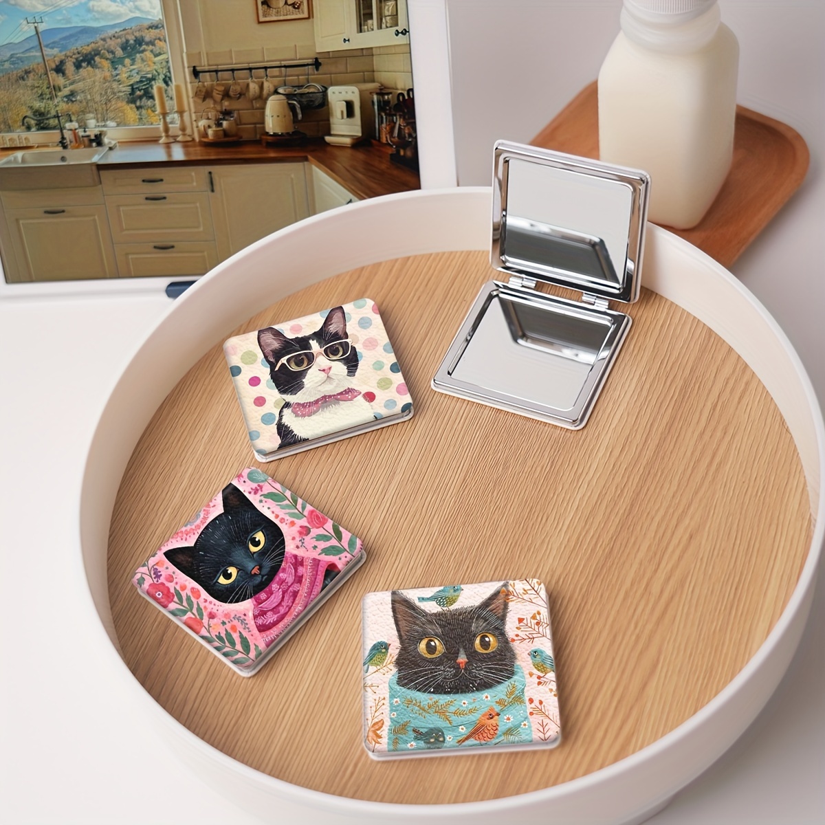 

Kitten-themed Compact Folding Mirror - Portable Mini Makeup Mirror For Touch-ups, Ideal Gift For Women & Girls On Birthdays, Christmas, Valentine's Day & More