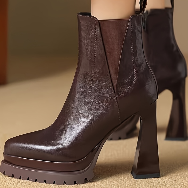 TEMU 2026 New Autumn Winter Pointed Toe Chunky Heel Fleece-lined Black Chunky Heel Boots Temperament Boots, Women Shoes