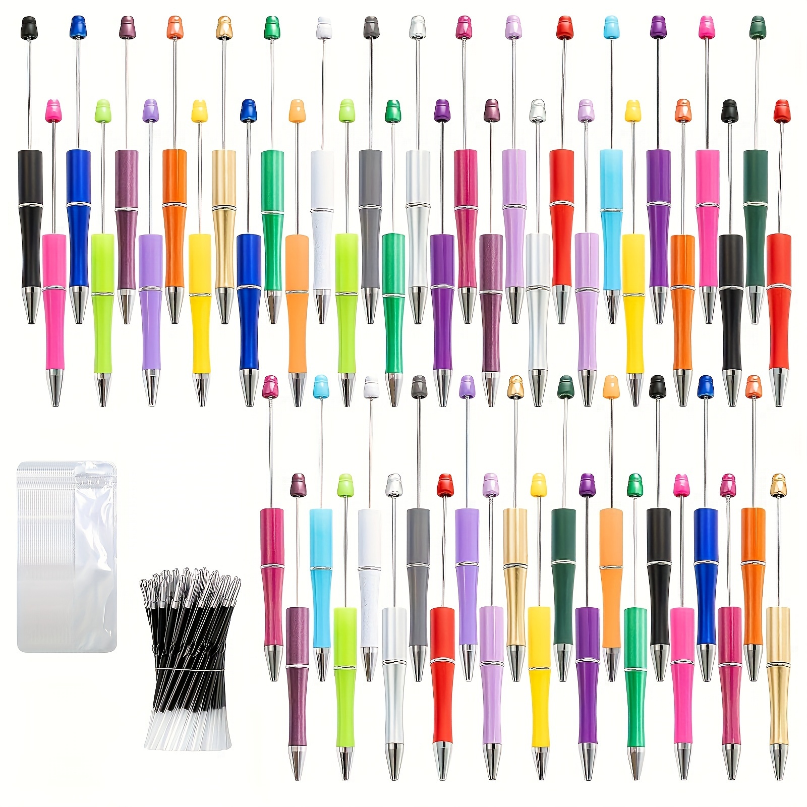 

150pcs Diy Beadable Pen Kit 50 Plastic , Refills & Bag - Ballpoint For , , And