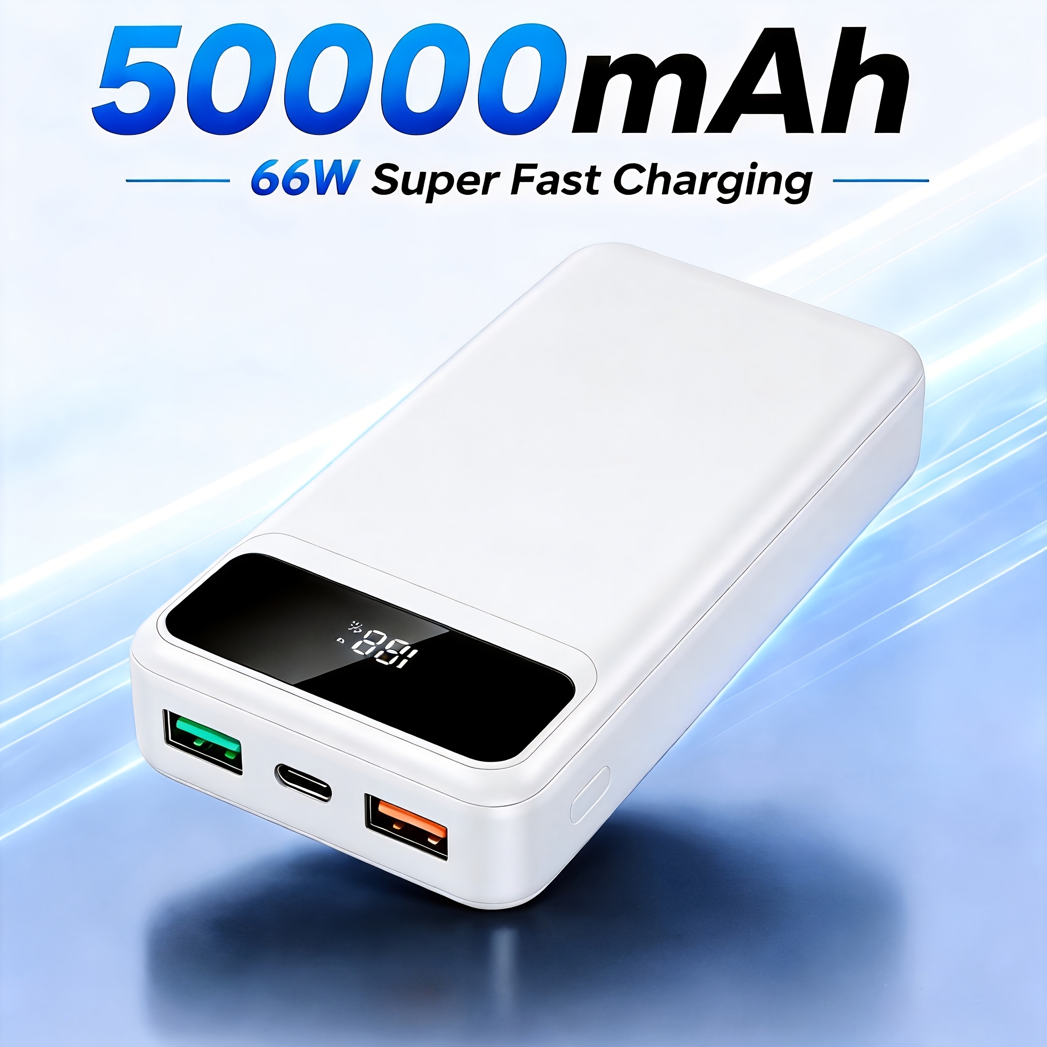 TEMU 66w Fast Charge 50000mah Power Bank, Led Digital Display, External Battery Pack, Ce Portable Charger For Travel Camping