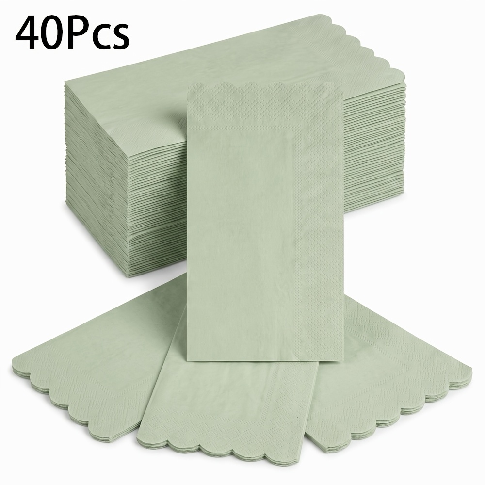 TEMU 40/60pcs, Serviettes jetables vert sauge uni, Serviettes rectangulaires gaufrées à bord , Serviettes à et lingettes pour table, Vaisselle pour