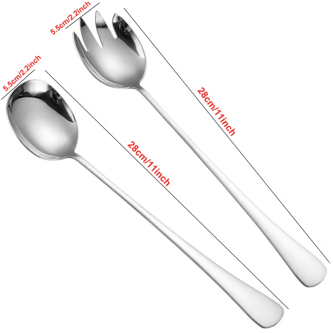 E-shop 2/4 Stück 28 cm/11 Zoll Salatservier-Set mit langem Griff, Premium Edelstahl Salatlöffel Salatgabel, Robuste Küchenutensilien, Geeignet für
