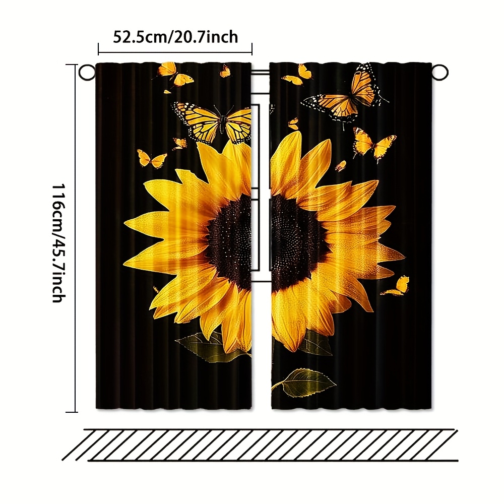 TEMU 2pcs, Modern Sunflower & Design Doorway Curtains, High Quality And Durable Polyester, Machine Washable For Living Room And Bedroom Home