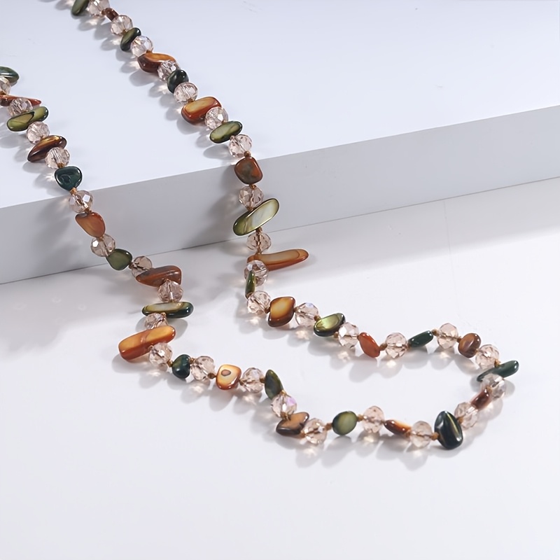 Vintage Shell & Bead Long Necklace, Natural Tones