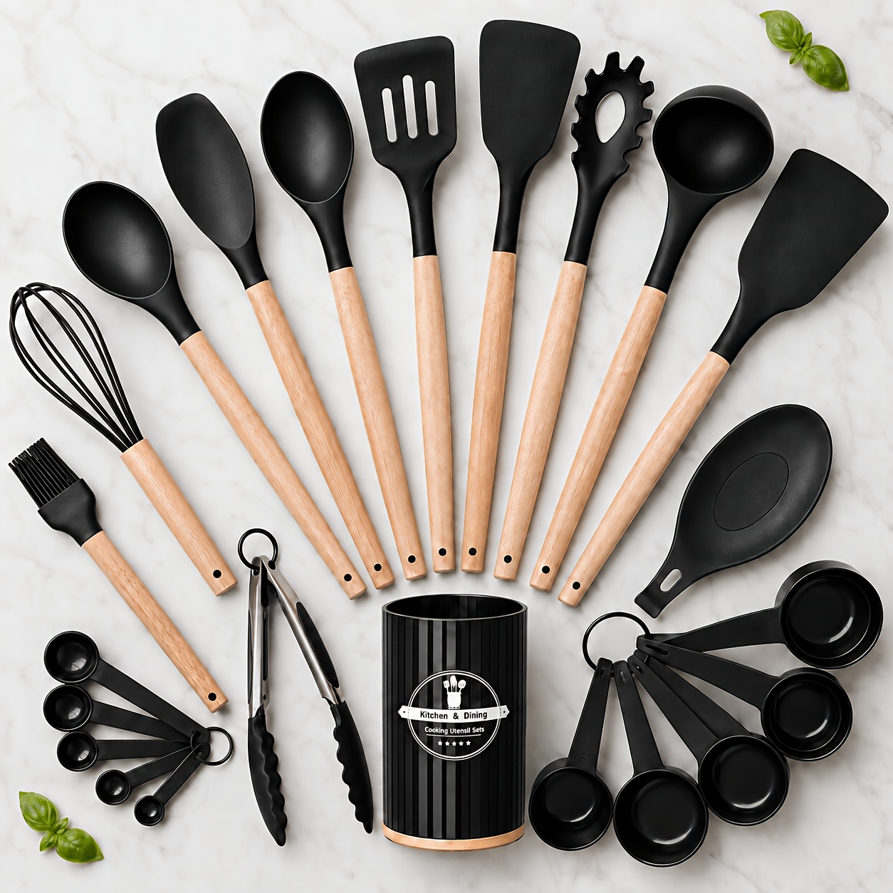 Image of 23pcs Food-grade Silicone Kitchen Set, Heat-resistant Safe Wooden Handles With Storage Bucket, Suitable For Cooking And Baking