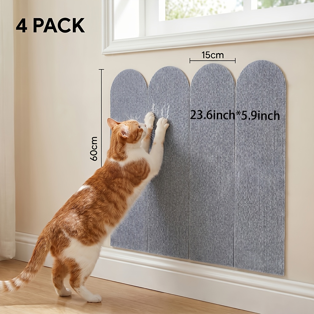TEMU 4pcs Zsv Self-adhesive Cat Scratching Board Suitable For Walls, No-drill Installation, Thickened Claw With Ribbed Texture - Suitable For