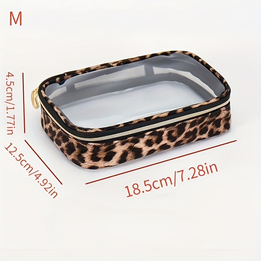 TEMU Sac de Toilette Transparent à Imprimé Léopard - Trousse de Maquillage en PVC Durable, Approuvé par la TSA pour les Normes Aériennes, Spacieux et