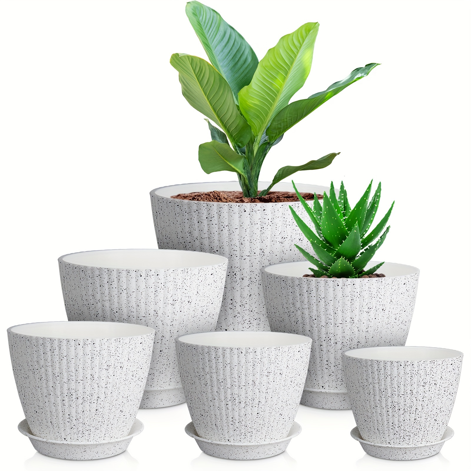 

Uouz 7inch/6.2inch/5.4inch/5inch/4.4inch/3.9inch/6pcs Set Of Plastic Flower Pots, With Drainage Holes And Saucers, Suitable For Indoor And Outdoor Flowers, Succulents