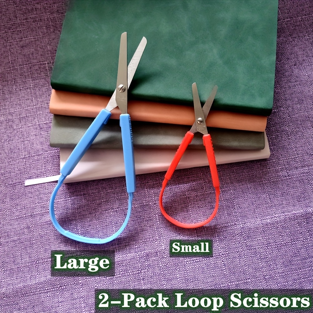 Image of 2pcs Self Opening Loop Scissors, 1 Small Size Red + 1 Large Size Blue Scissors, Handed With Accurate Cutting, Suitable For Office, Stationery, Home, Art And Crafts, Small Gifts