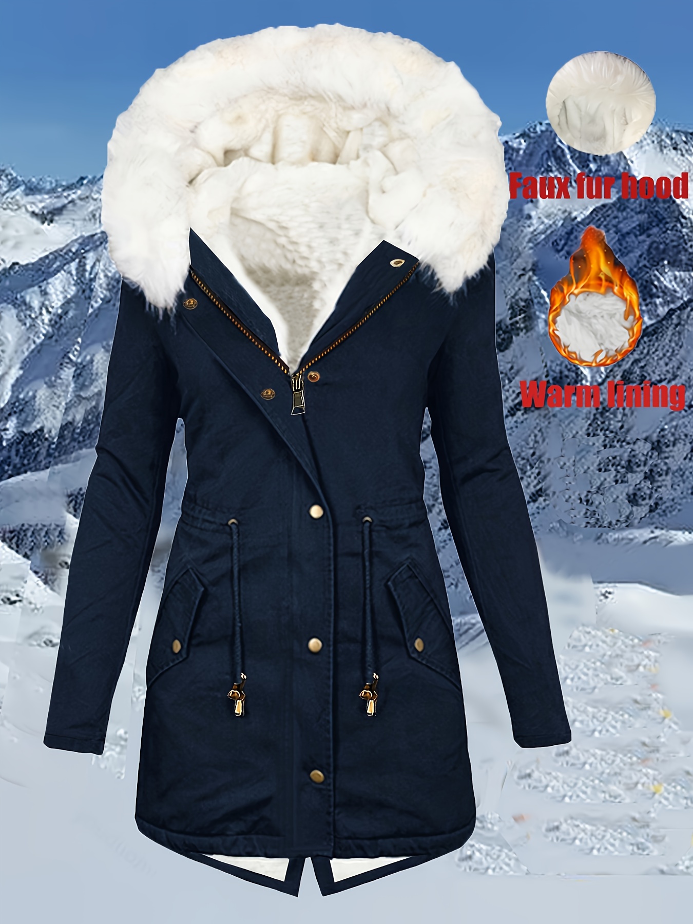 damen bequeme fleece gefütterte kapuzenjacke navyblau Temu Austria