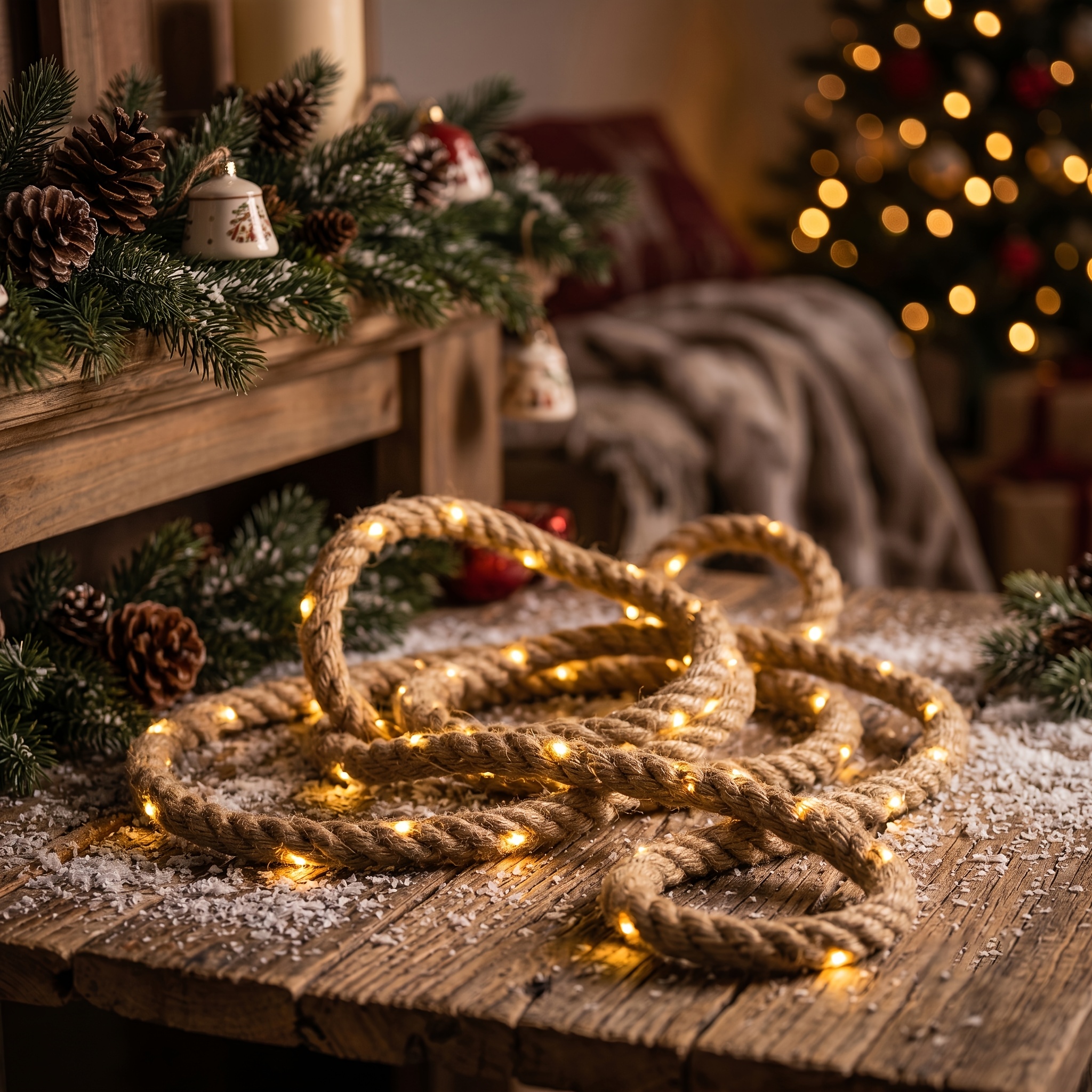 TEMU Ultra-long 300cm 118.10inch Jute Rope Light String, Battery Powered No Wiring Required, Indoor Decorative Light String, Metal Foil Decoration,