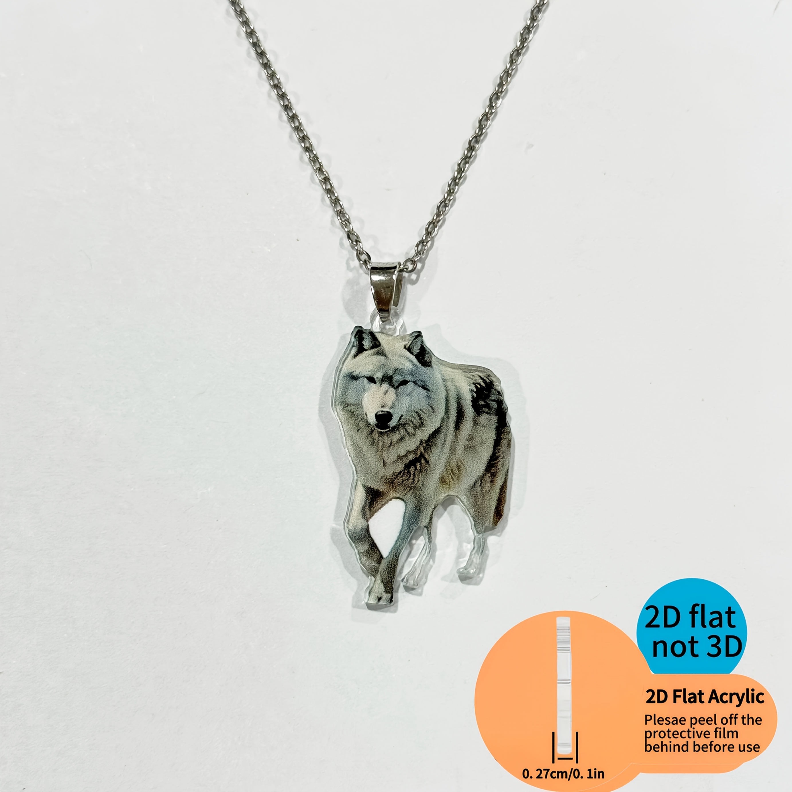 2dflat Not 3d-1pc 2d Acrylic Elegant White Wolf Dog Pendant Clavicle Chain - Lightweight, Fashion Men's Pendant | Perfect Jewelry Gift Necklace For Wolf Lovers, Valentine's Day, Birthday, Etc
