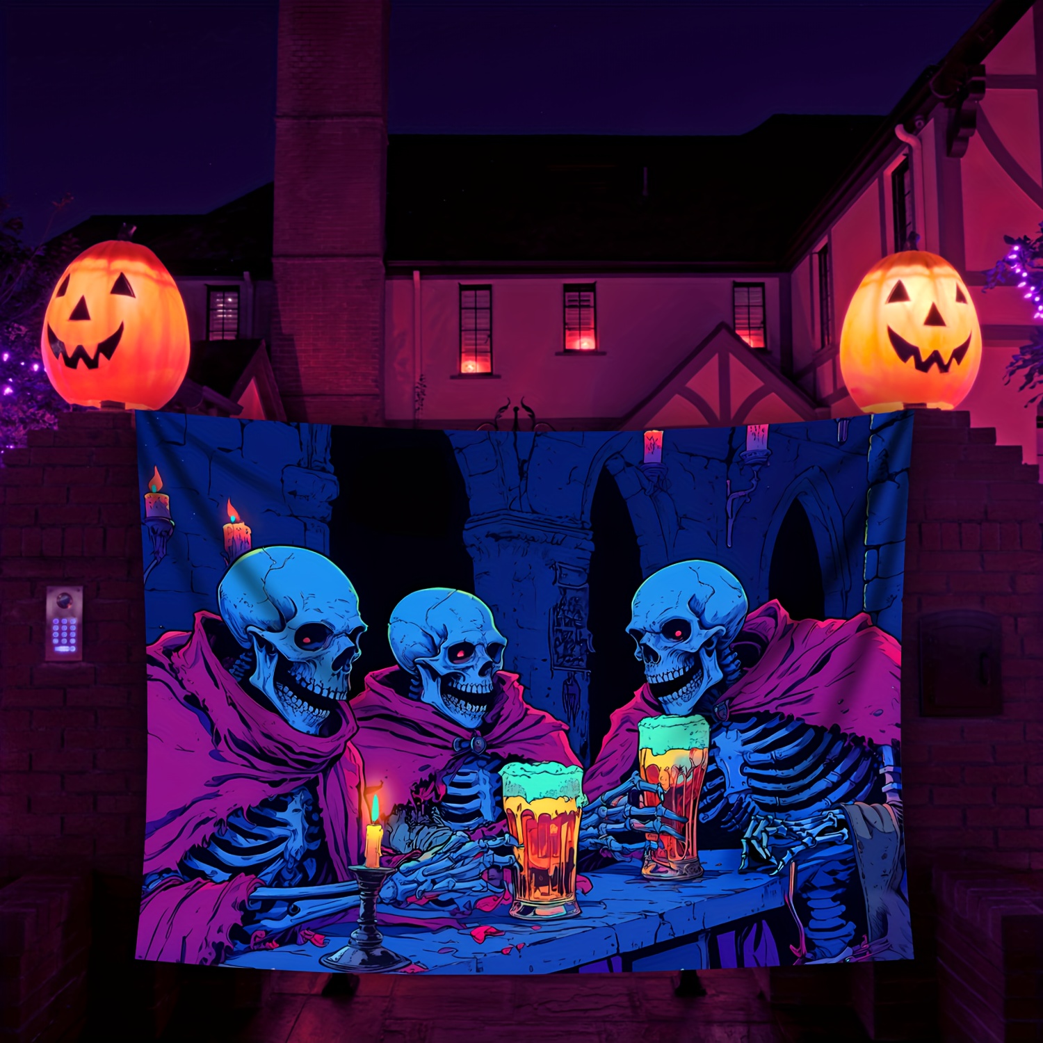 Tenture murale fluorescente tête de mort pour décor uv_voghion.com
