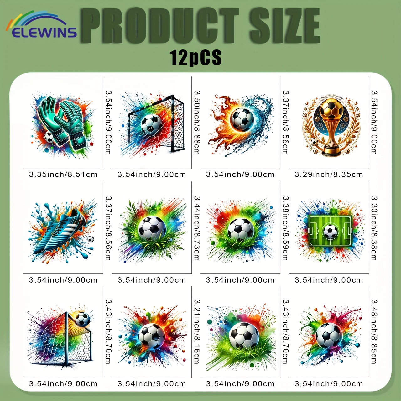 Image of 12pcs/set Watercolor Soccer Iron On Dtf Transfers Stickers Washable Heat Transfer Designs Decals Patch For Clothing T- Jeans Backpack