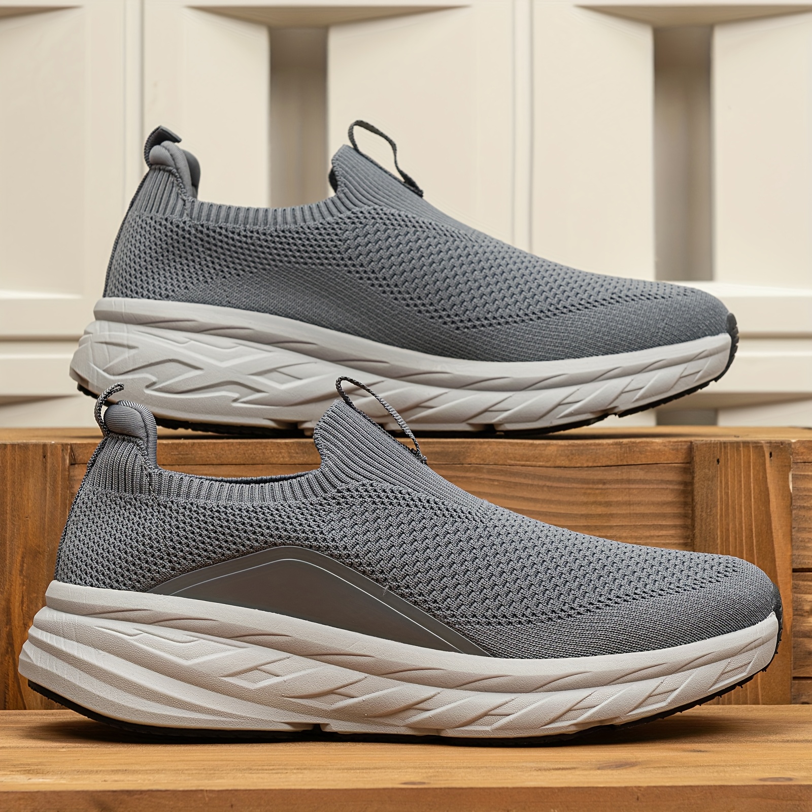  mens slip on sneakers comfortable slip resistant md sole breathable slip on shoes for indoor outdoor gym casual wear navy blue white low top sneakers no lace closure Product details 2