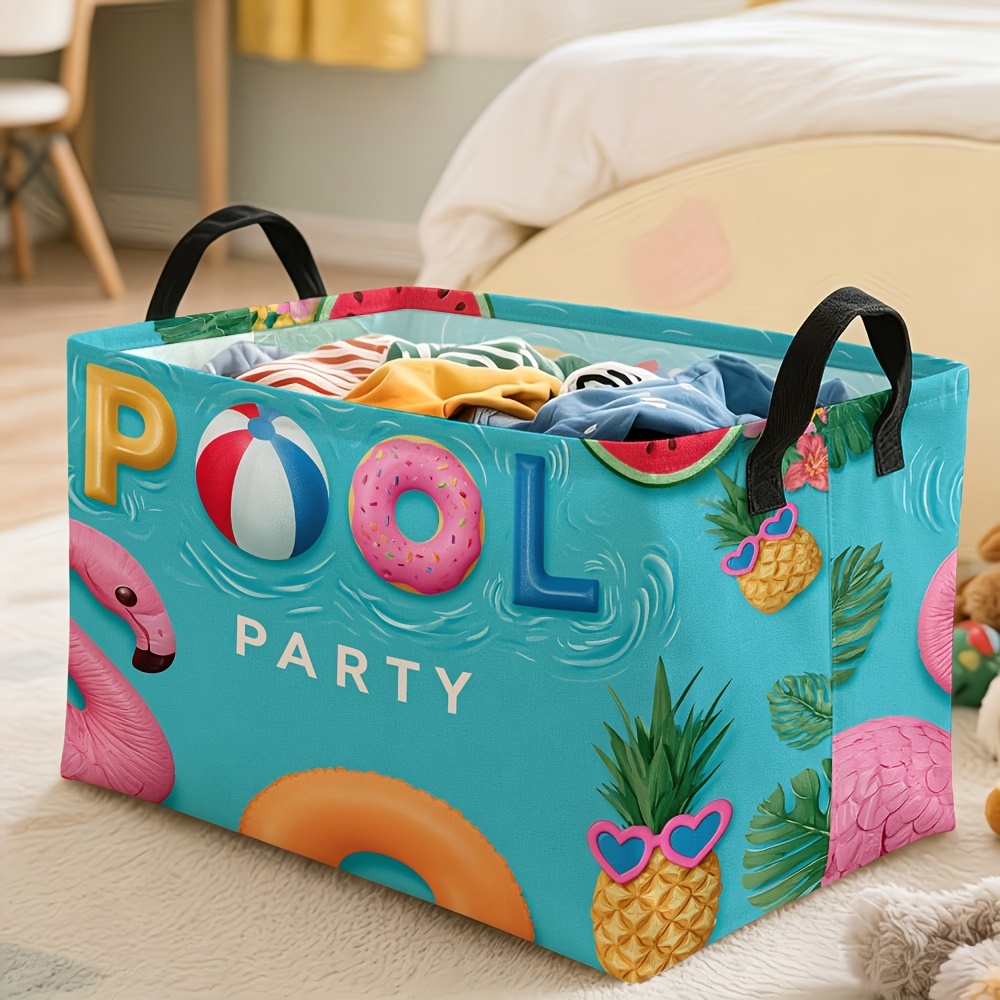 TEMU 1pc, Panier de Rangement, Design Ludique sur le Thème de Fête de Piscine avec des Éléments Tropicaux , Multiples Spécifications Disponibles,