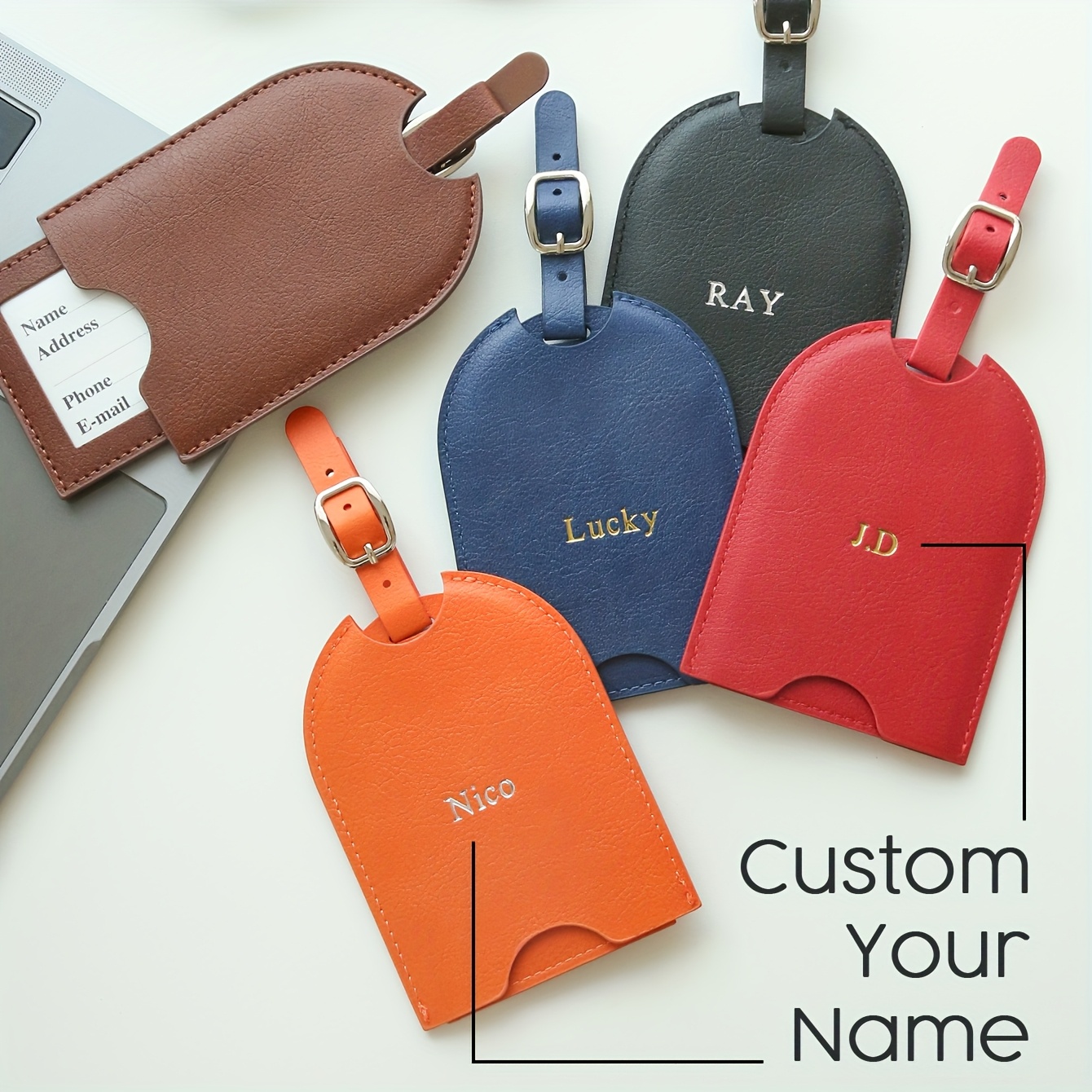 Porte-étiquette En Cuir Premium Pour Valise - Étiquette à Nom Bagagerie, Voyage, Personnalisable