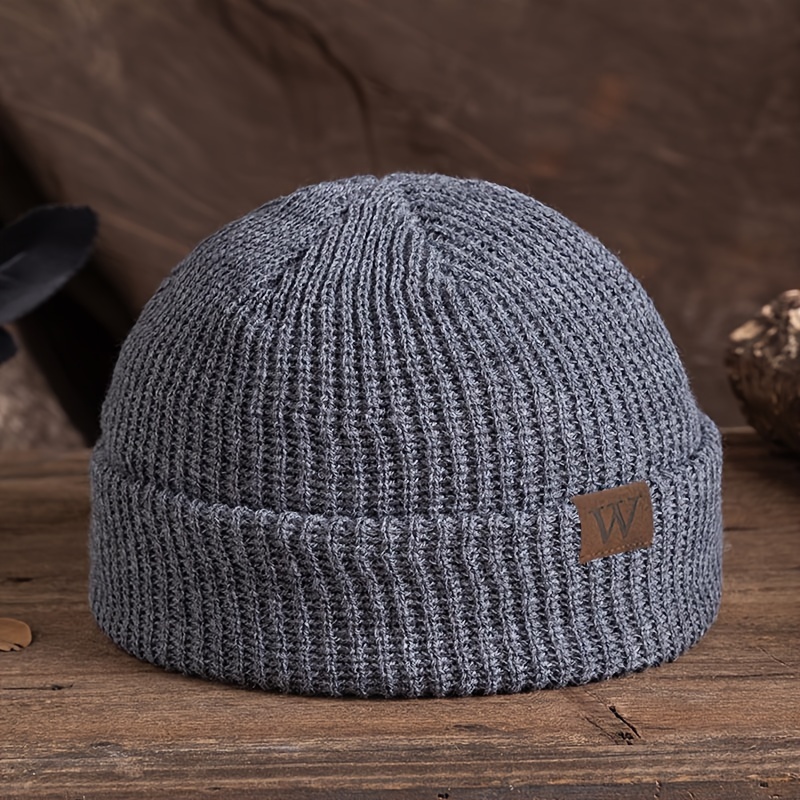 TEMU Gorro de punto con etiqueta de W, unisex, para exteriores, tipo pullover, , , sin visera, casual, moderno, con forma de , regalo de Navidad