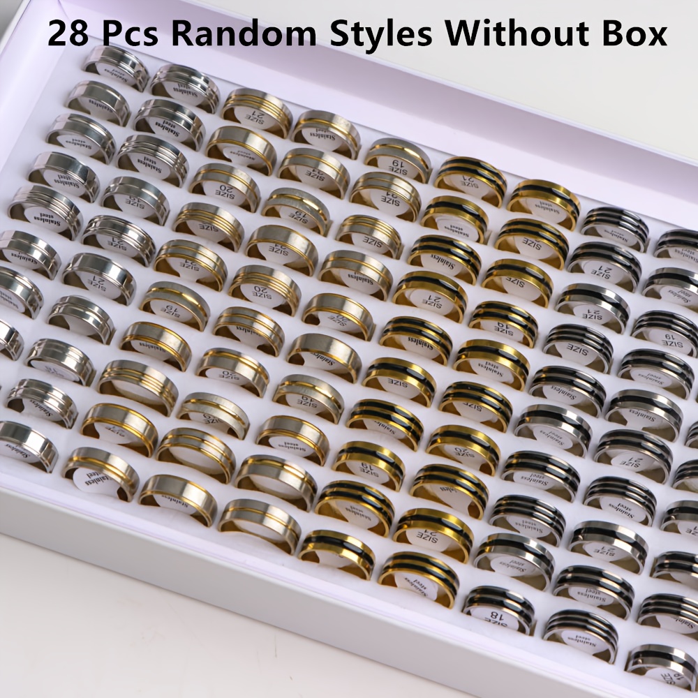 E-shop 28-teiliges klassisches Vintage-Set mit gestreiften Ringen, polierte Edelstahlringe, zufälliger Versand für den , , Partys als Schmuckgeschenke