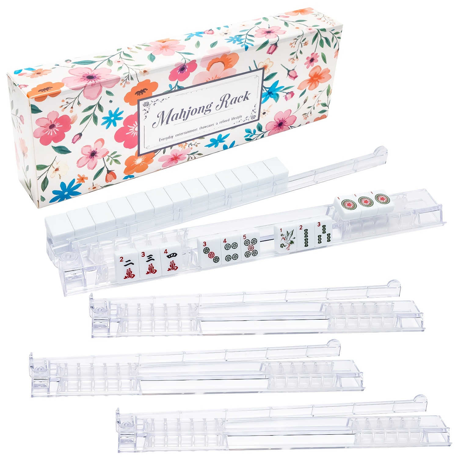 TEMU 4pcs Acrylic Mahjong Tile Rack Set With Pushers, Clear Mahjong Holders, Mahjong Push Sticks, Mahjong Accessory For Party Kit. Great For Party ,
