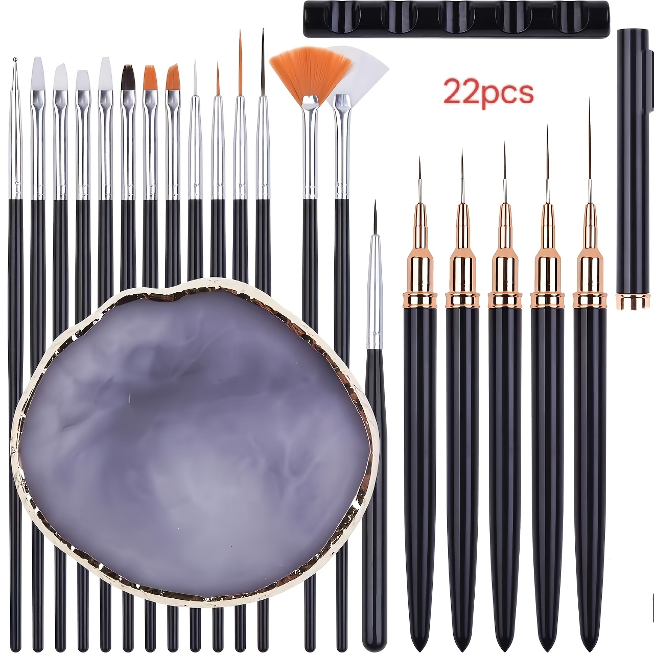 TEMU 22pcs For Nail Art Tools, Resin For Nail Art Palette, For Nail Art Brushes, Liner Brushes, For Nail Dotting Tools, Acrylic Pen Holder For Nail