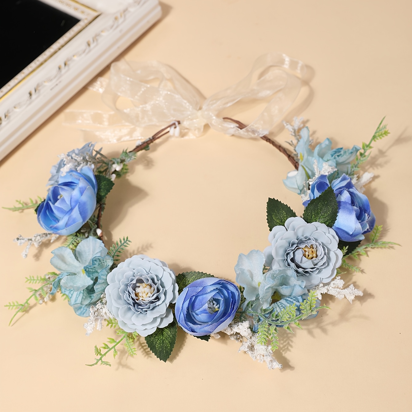 TEMU 1pc Romantic Pastoral Style Artificial Rose Flower Hair Hoop, Photo Shoot Accessory, Adult Fairy Flower Crown, Bride And Bridesmaid Headpiece,