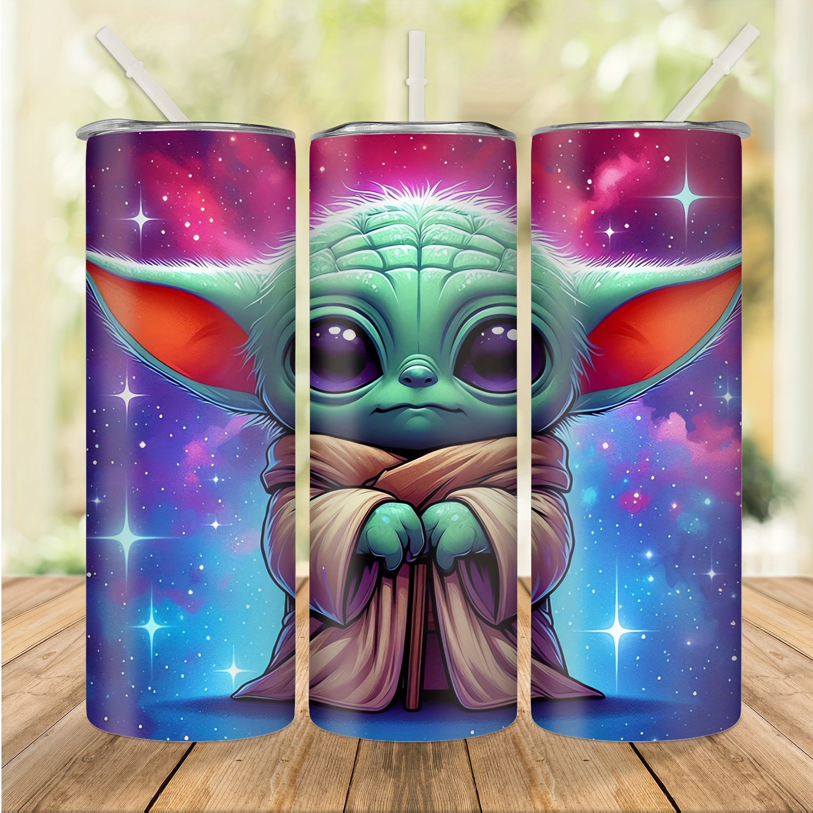 

gift-ready" 20oz Disney Yoda Cartoon Stainless Steel Tumbler With Straw - Insulated For Hot & Cold Drinks, Rust-proof, Perfect Gift For Family And Friends