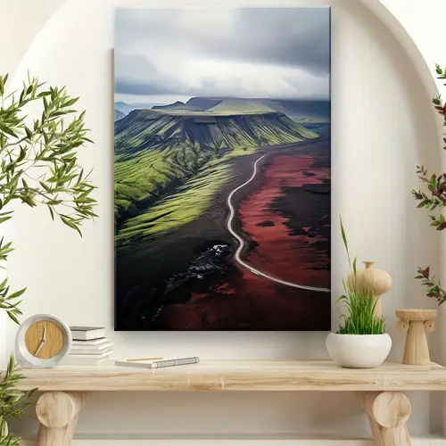 1pc wooden framed icelandic volcano landscape wall art canvas print with dark clouds farmhouse home decor for living room bedroom office bathroom dining room office artwork quality