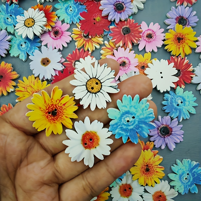 

50pcs/100pcs Mixed Buttons, Retro Flower Shaped 2 Holes Decorative Buttons, Multicolored Novelty Round Floral Pattern Buttons For Crafts And Sewing