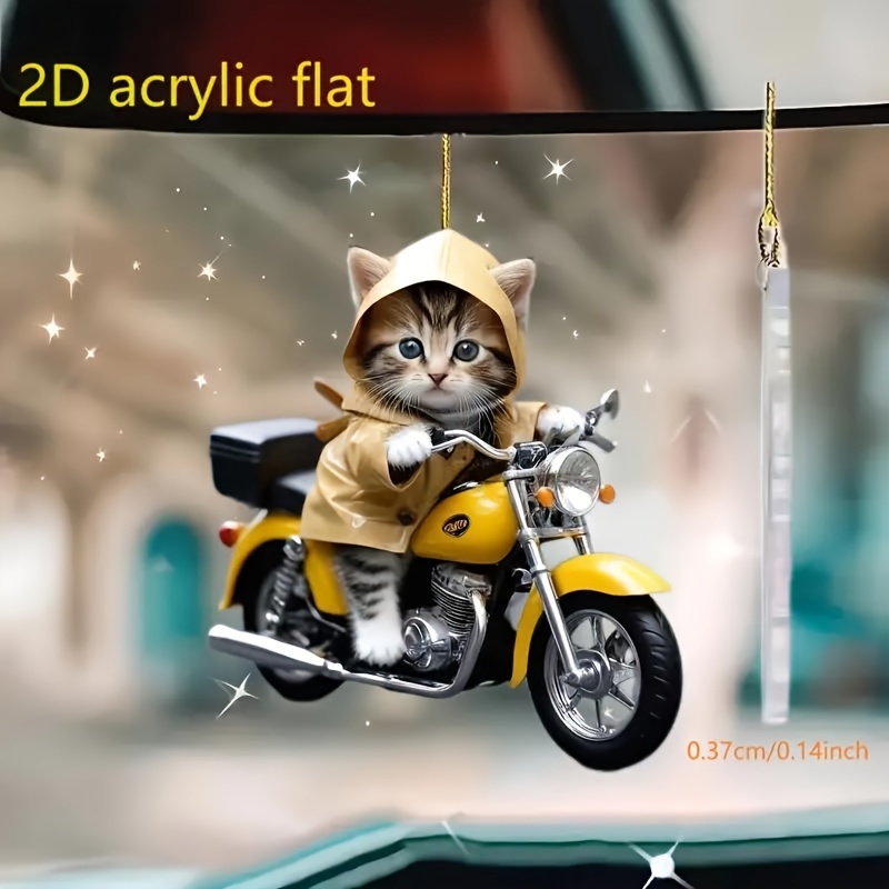 милий мотоциклетний кіт акриловий брелок -   2d   для дзеркала заднього виду автомобіля та декору дому детальніше 0