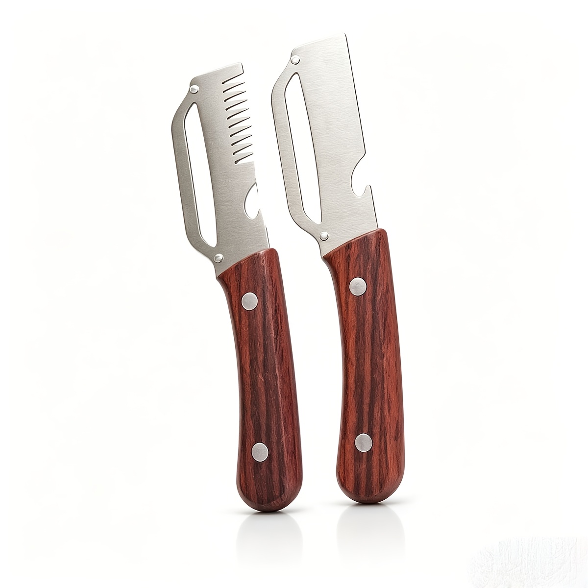 TEMU Wooden-handle Multi-functional Peeler Set Of Two, Stainless Steel Blade, Kitchen Peeler For Potatoes, , And Other Vegetables And Fruits