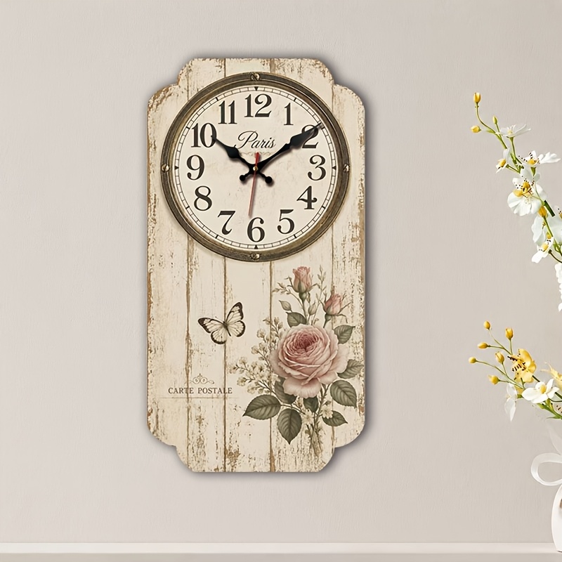 TEMU 1 pz Orologio da parete silenzioso retr簷 francese con rosa, Orologio decorativo da parete rettangolare irregolare con motivo a , Orologio da